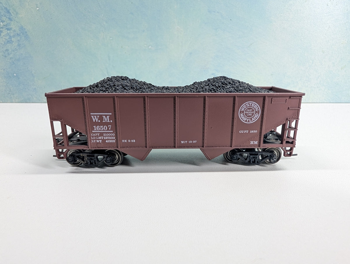 USED Athearn HO Scale 2 Bay Hopper w/ Load Western Maryland WM #16507 Metal Wheels