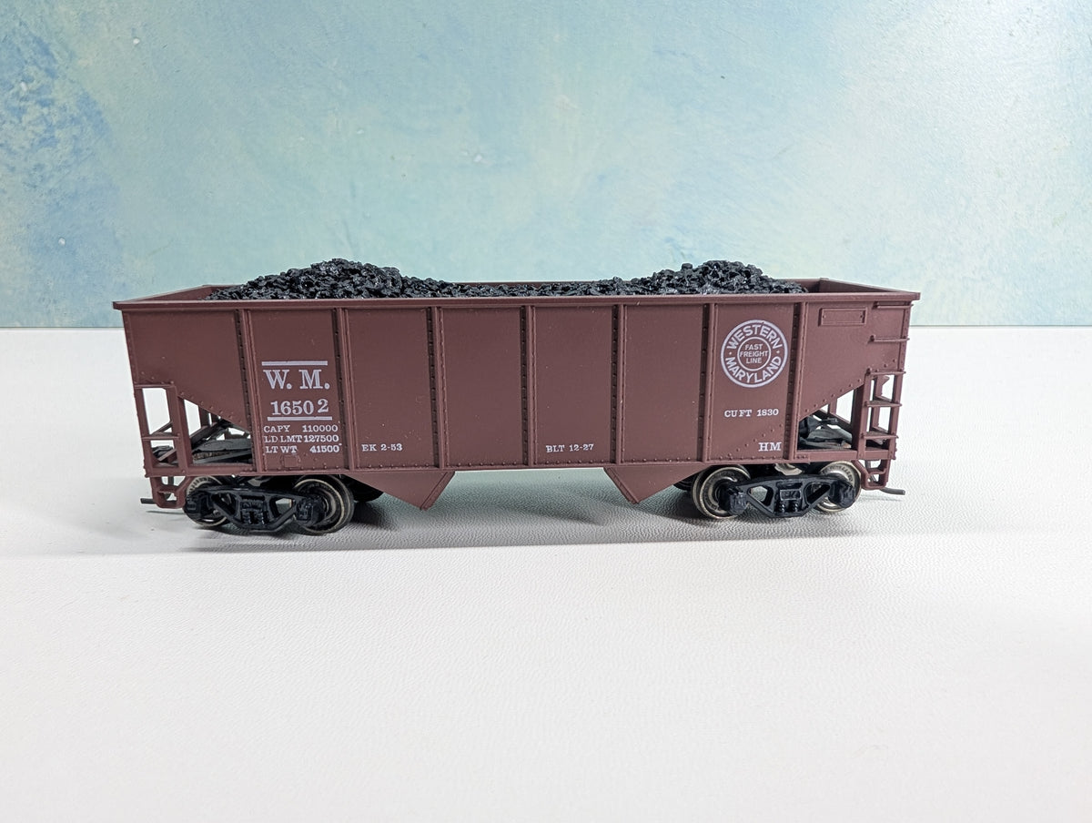 USED Athearn HO Scale 2 Bay Hopper w/ Load Western Maryland WM #16502 Metal Wheels