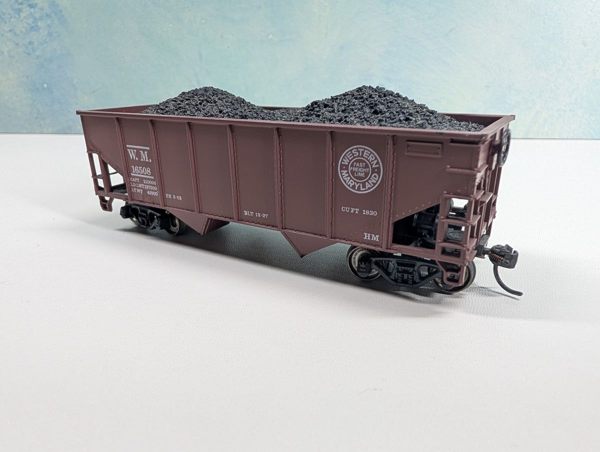 USED Athearn HO Scale 2 Bay Hopper w/ Load Western Maryland WM #16508 Metal Wheels