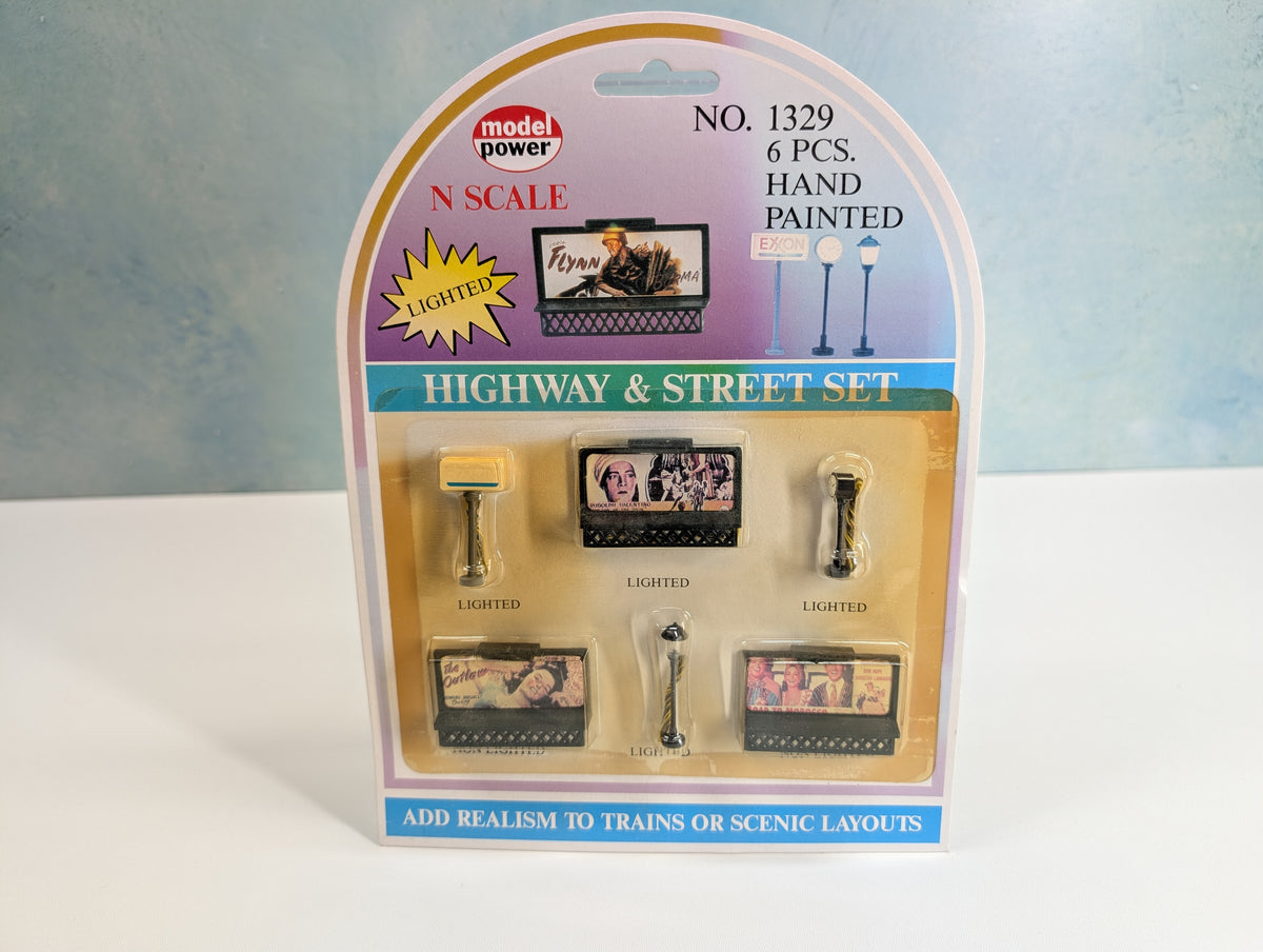 Model Power 1329 N Scale Highway & Street Set (Billboards & Lights) (6 pcs)