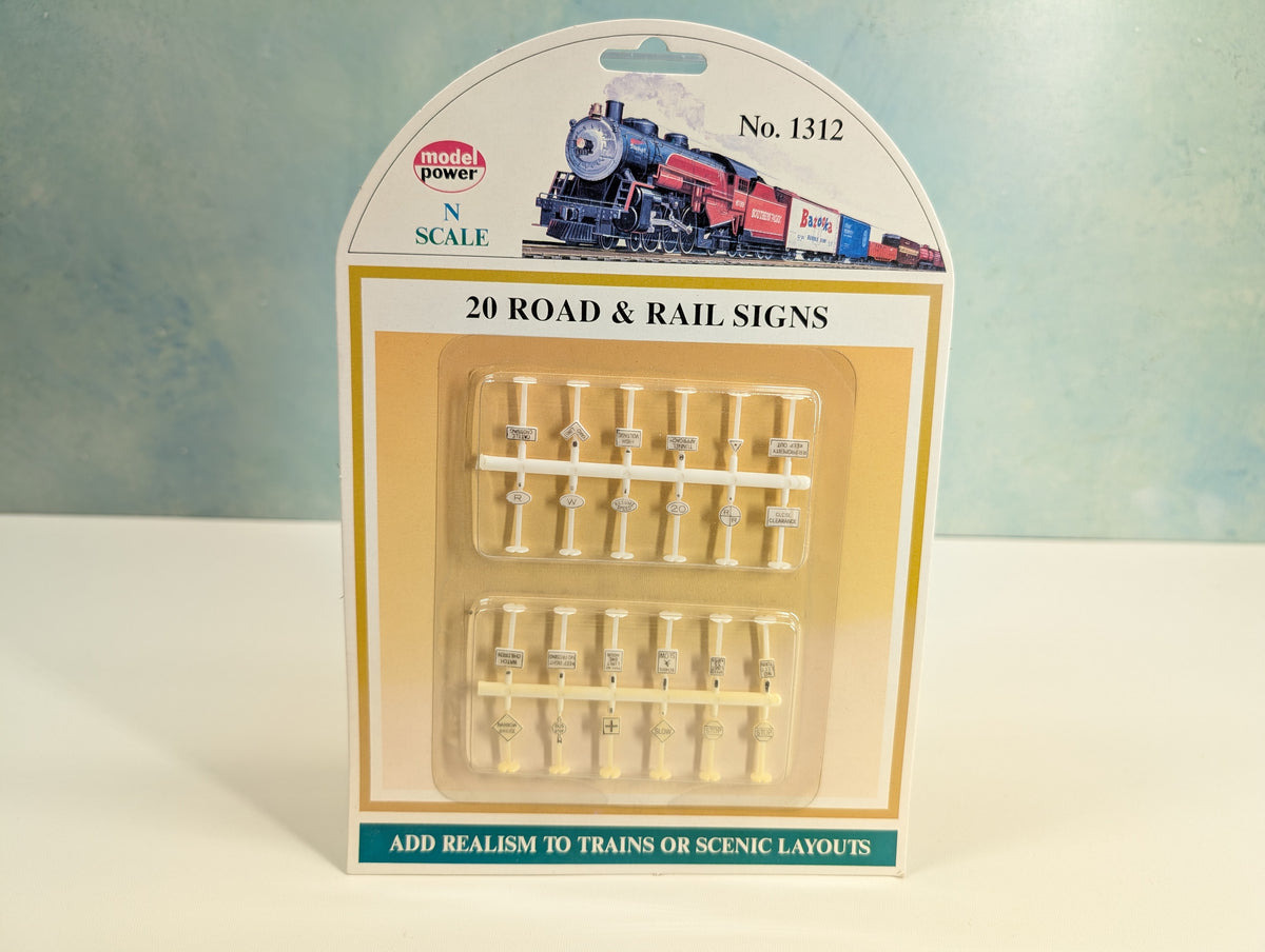 Model Power 1312 N Scale Road & Railroad Signs (20 pcs)
