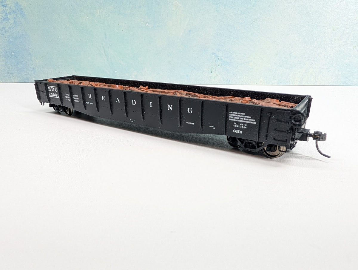 USED Tangent HO Scale Bethlehem 70T Drop End Gondola w/ Scrap Load Reading RDG #25901 Metal Wheels