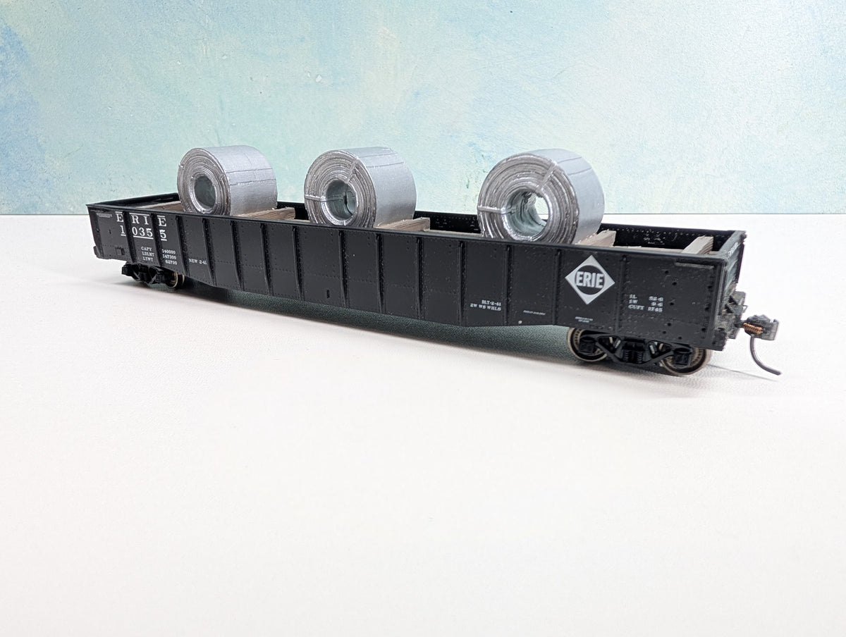 USED Life-Like HO Scale 52' Gondola w/ Load Erie #10355 Metal Wheels, Proto 2000