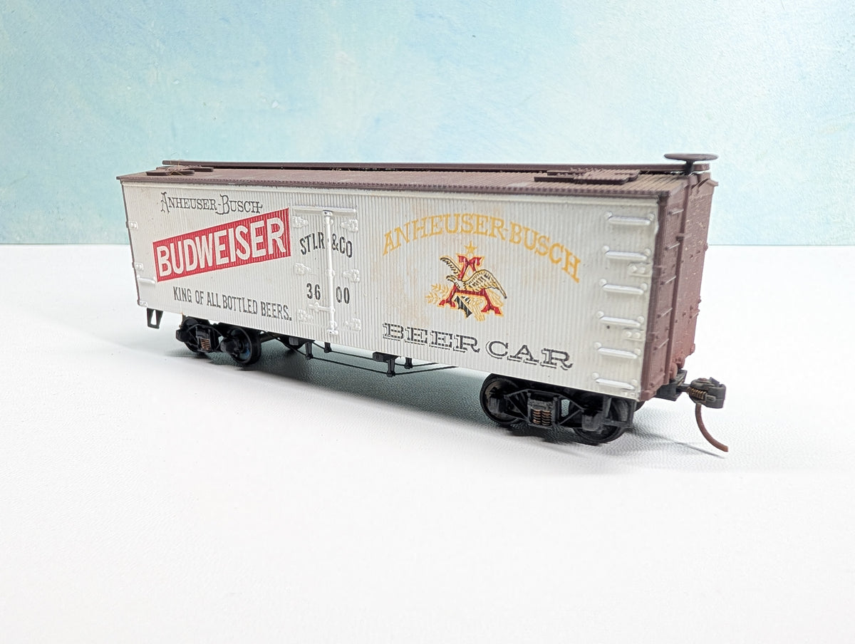 USED Roundhouse HO Scale Wood Beer Reefer Budweiser STLR&CO #3600 Metal Wheels
