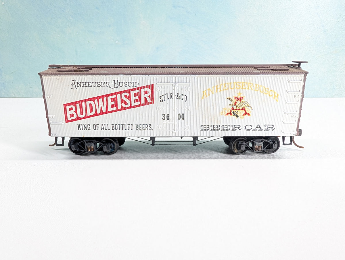 USED Roundhouse HO Scale Wood Beer Reefer Budweiser STLR&CO #3600 Metal Wheels