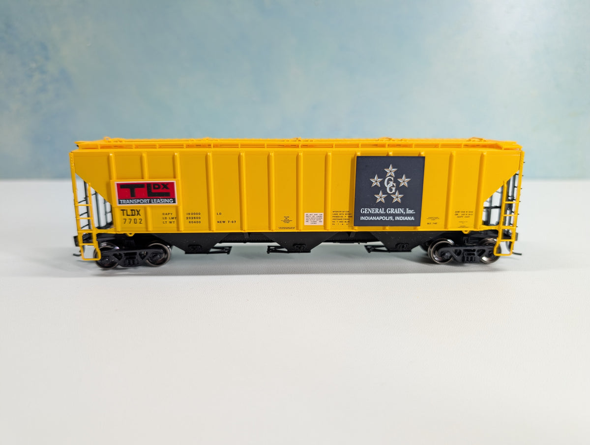 USED Life-Like HO Scale PS-2CD 4427 Covered Hopper Transport Leasing TLDX #7702 Metal Wheels, General Grain Inc