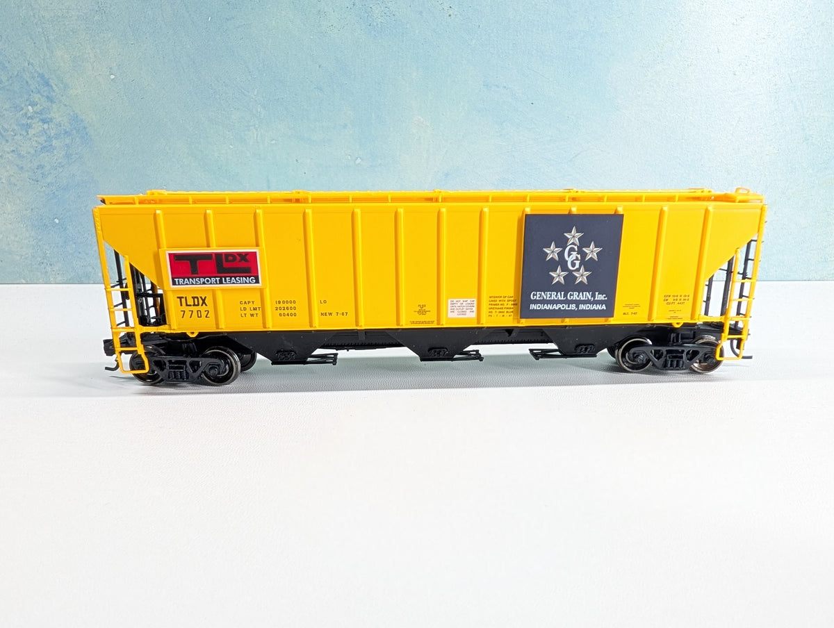 USED Life-Like HO Scale PS-2CD 4427 Covered Hopper Transport Leasing TLDX #7702 Metal Wheels, General Grain Inc
