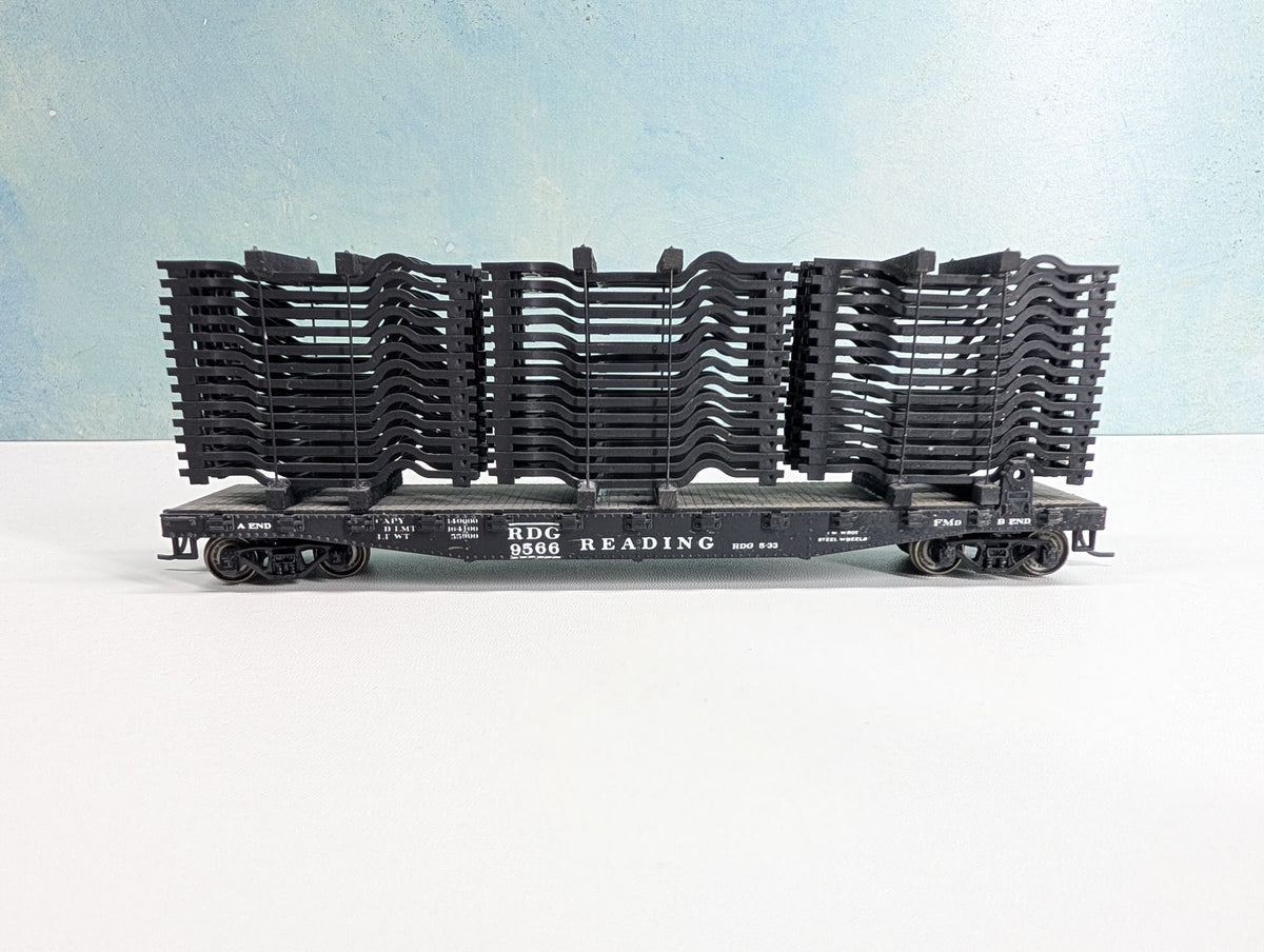 USED Athearn HO Scale 50' Flat Car w/ Auto Frames Reading RDG #9566 Metal Wheels