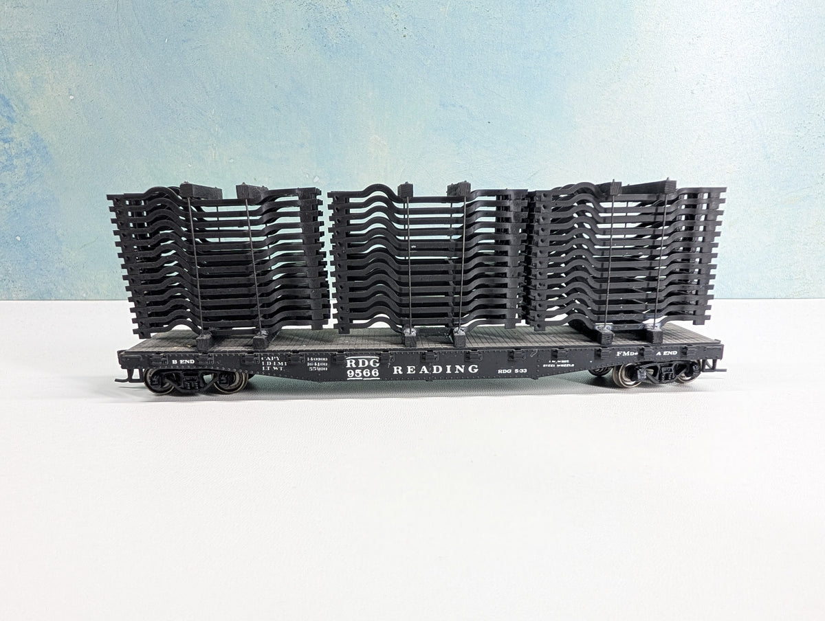 USED Athearn HO Scale 50' Flat Car w/ Auto Frames Reading RDG #9566 Metal Wheels