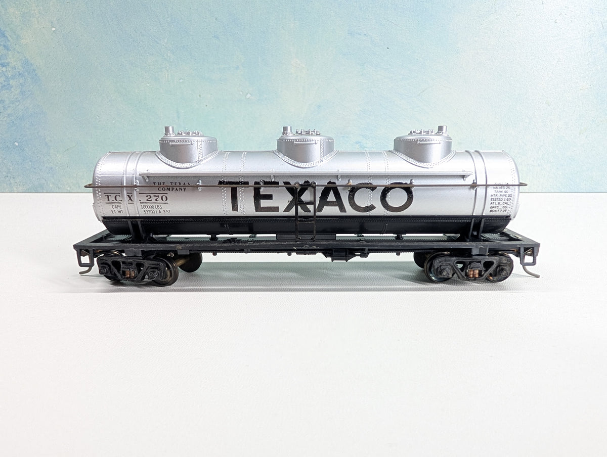 USED Athearn HO Scale Triple Dome Tank Car Texaco TCX #270 Metal Wheels