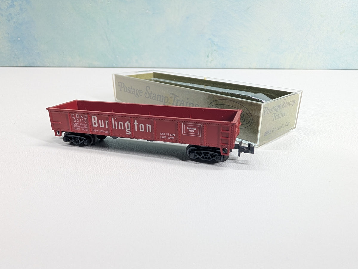 USED Postage Stamp Trains Aurora N Scale Gondola Burlington CB&Q #83116