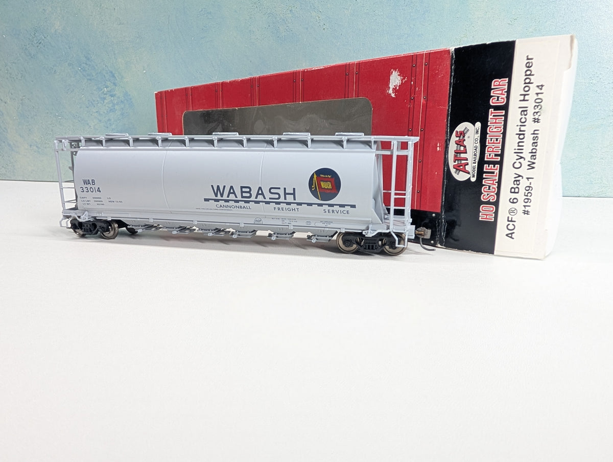Atlas 21551 HO Scale ACF 6 Bay Cylindrical Hopper Wabash WAB #33014 Metal Wheels