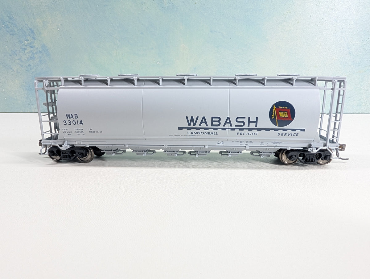 Atlas 21551 HO Scale ACF 6 Bay Cylindrical Hopper Wabash WAB #33014 Metal Wheels