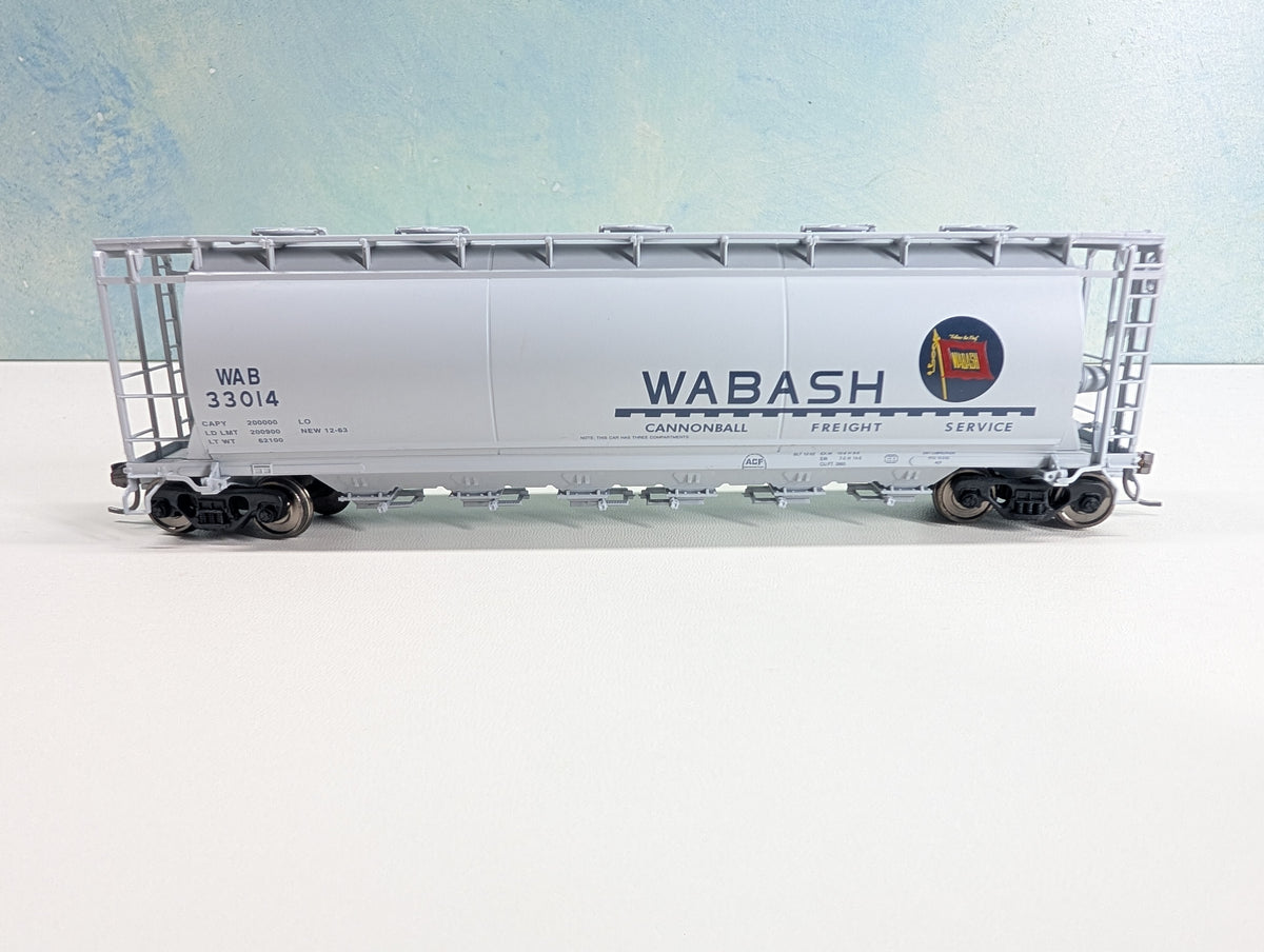 Atlas 21551 HO Scale ACF 6 Bay Cylindrical Hopper Wabash WAB #33014 Metal Wheels