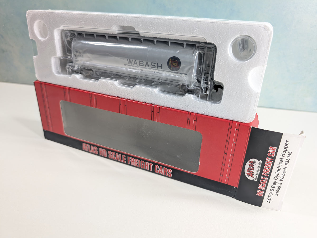 Atlas 21610 HO Scale ACF 6 Bay Cylindrical Hopper Wabash WAB #33045 Metal Wheels