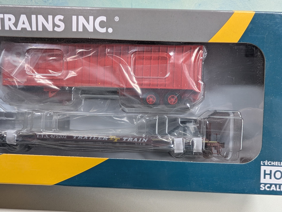 Rapido 138018A HO Scale F30D TOFC Flat Car w/ Trailer TTX #475202 w/ PRR Trailer, Late Red