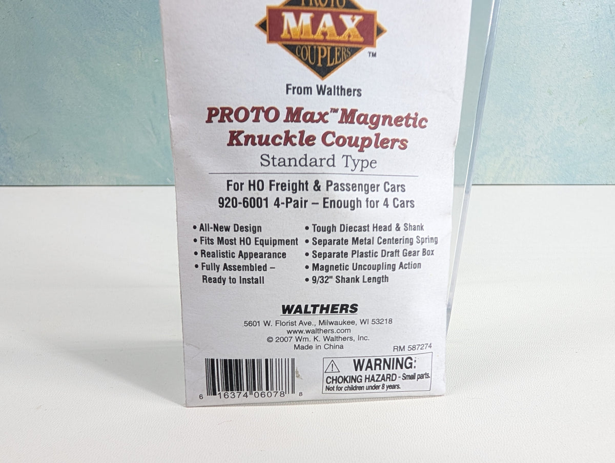 Walthers 920-6001 HO Scale Proto-Max Magnetic Knuckle Couplers, Standard Type (4 pair)