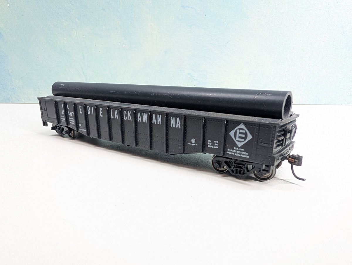 USED Athearn HO Scale 50' Gondola w/ Pipe Load Erie Lackawanna EL #15487 Metal Wheels