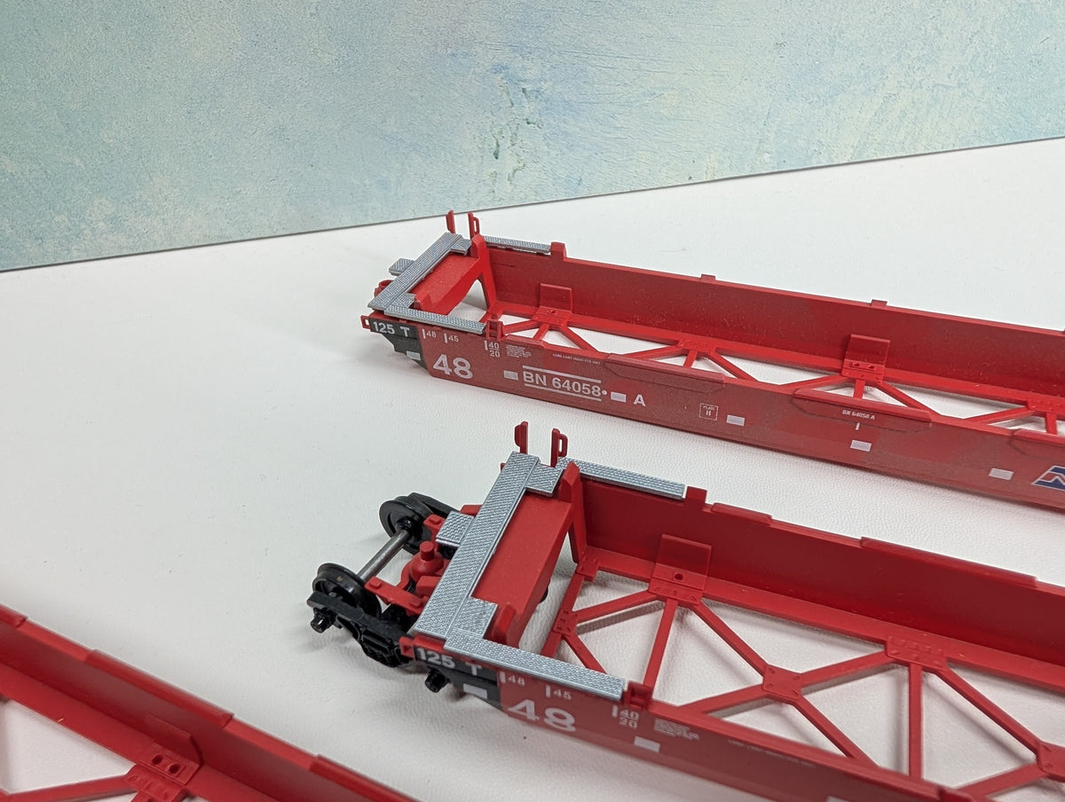 USED Athearn HO Scale 5-Unit 48' Well Car Set Burlington Northern BN #64058