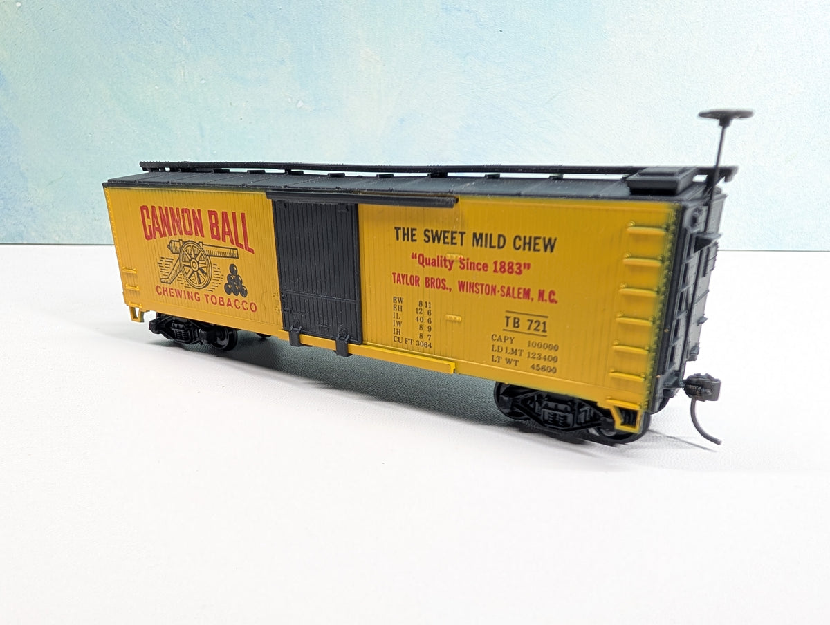 USED TRAIN MINIATURE HO Scale 40' Wood Box Car, Tobacco Series Cannon Ball TB #721