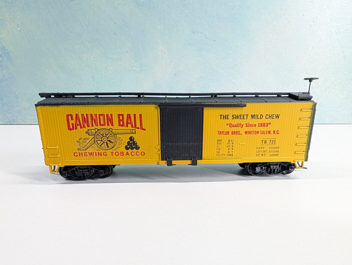 USED TRAIN MINIATURE HO Scale 40' Wood Box Car, Tobacco Series Cannon Ball TB #721