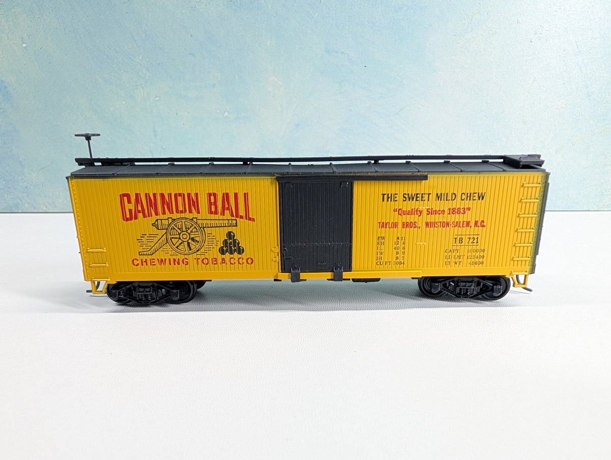 USED TRAIN MINIATURE HO Scale 40' Wood Box Car, Tobacco Series Cannon Ball TB #721