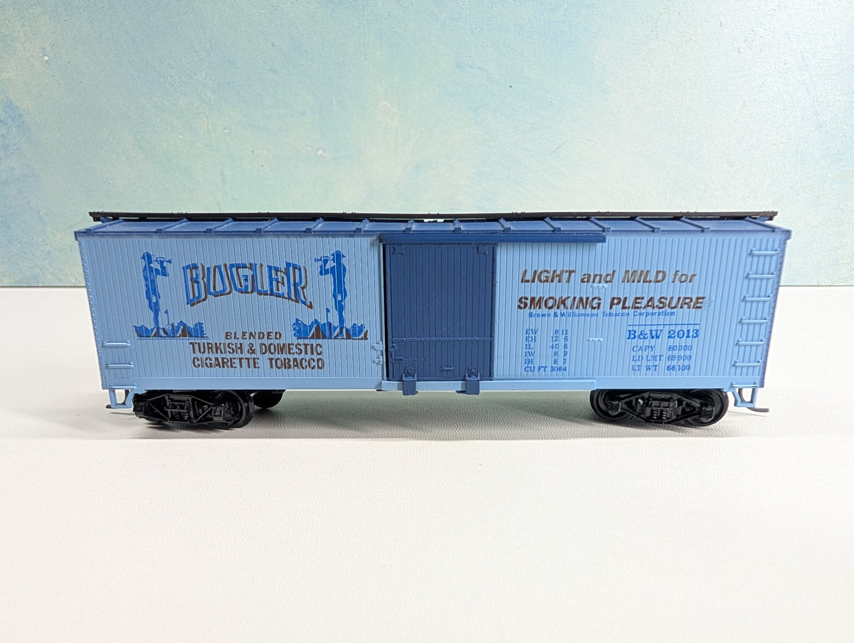 USED TRAIN MINIATURE HO Scale 40' Wood Box Car, Tobacco Series Bugler B&W #2013