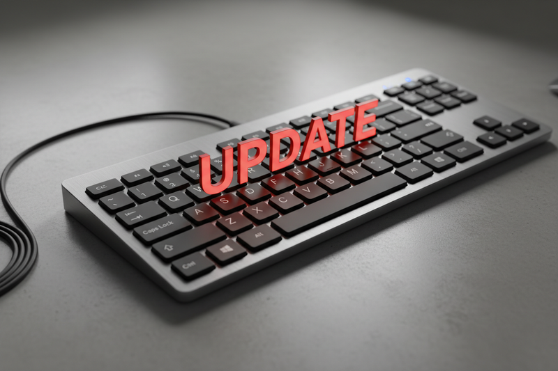 a keyboard with the word "update" in red