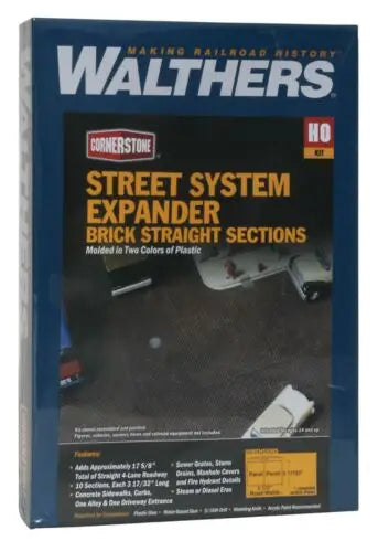 Walthers Cornerstone 933-3156 HO Scale Brick Street System, Straight Section with Accessories KIT