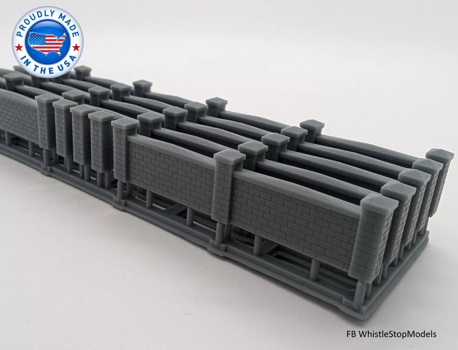 Whistle Stop Models HO2000 HO Scale Brick Wall Fence, Resin 3D Printed, Highly Detailed