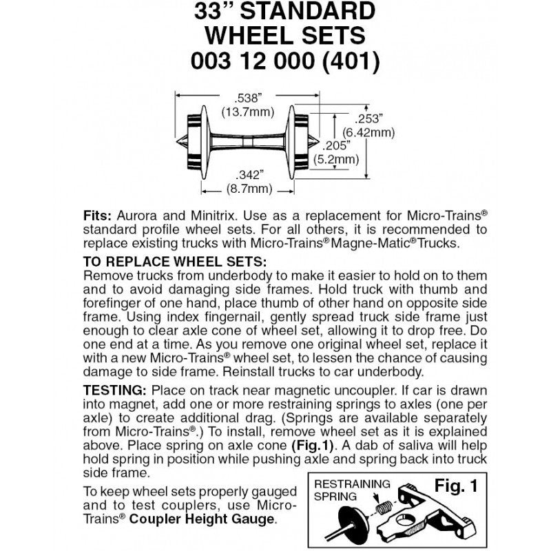 Micro-Trains 312000 N Scale 33" Standard Wheelsets, Plastic, Nonmagnetic, Black Axels (48 pcs)