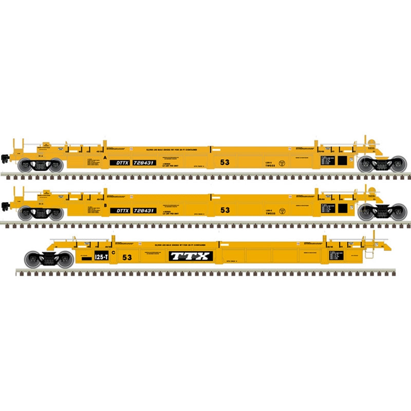 Atlas Master 20006621 HO Scale, Thrall 53' Articulated Well Car Set, TTX DTTX #728711