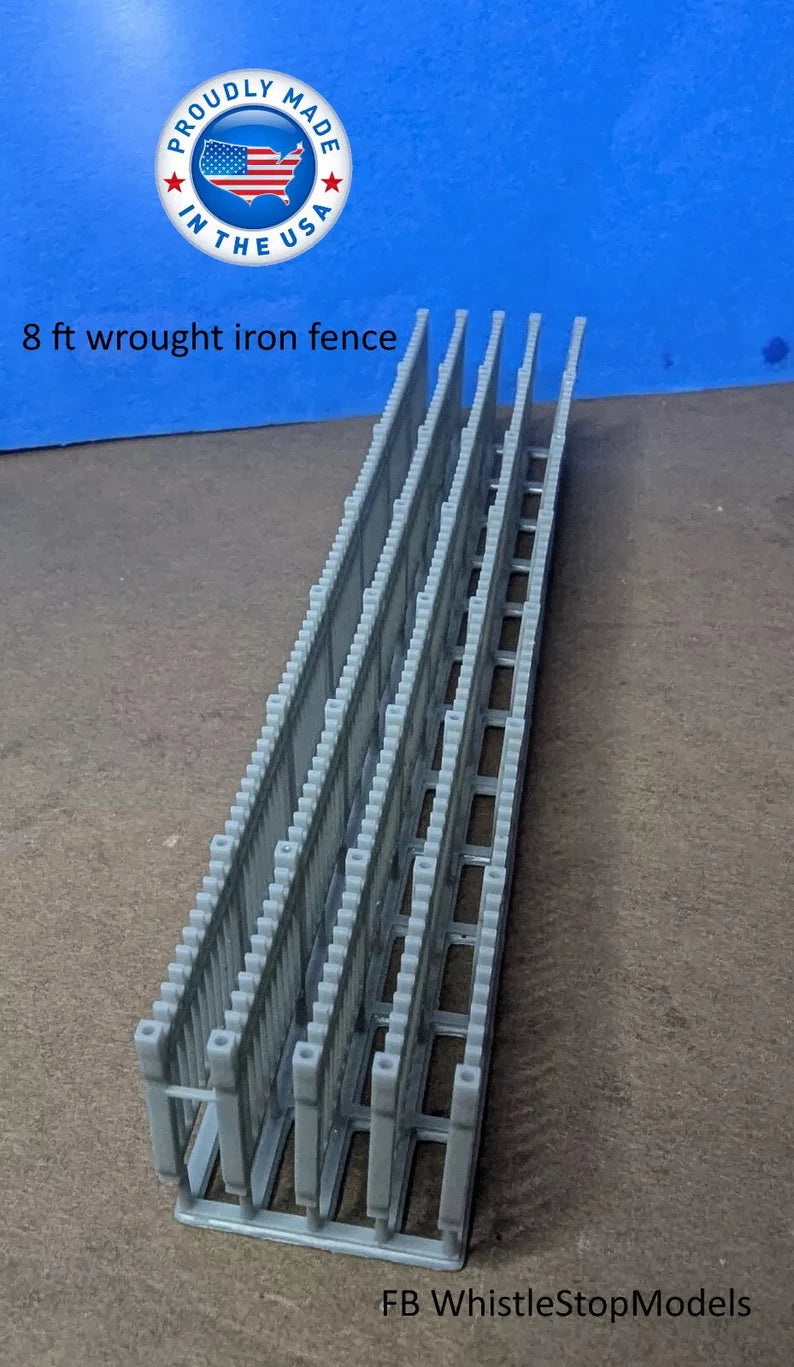 Whistle Stop Models HO2004 HO Scale 8' Tall Wrought Iron Fence, 3D Printed, Highly Detailed
