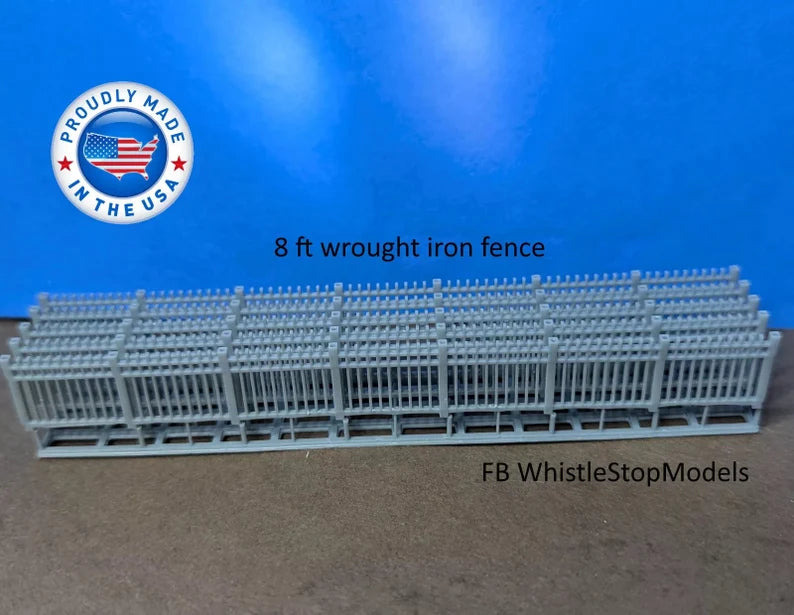 Whistle Stop Models HO2004 HO Scale 8' Tall Wrought Iron Fence, 3D Printed, Highly Detailed