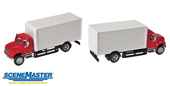 Walthers 949-11291 HO Scale International 4900 Single-Axle Box Van - Red Cab, White Body