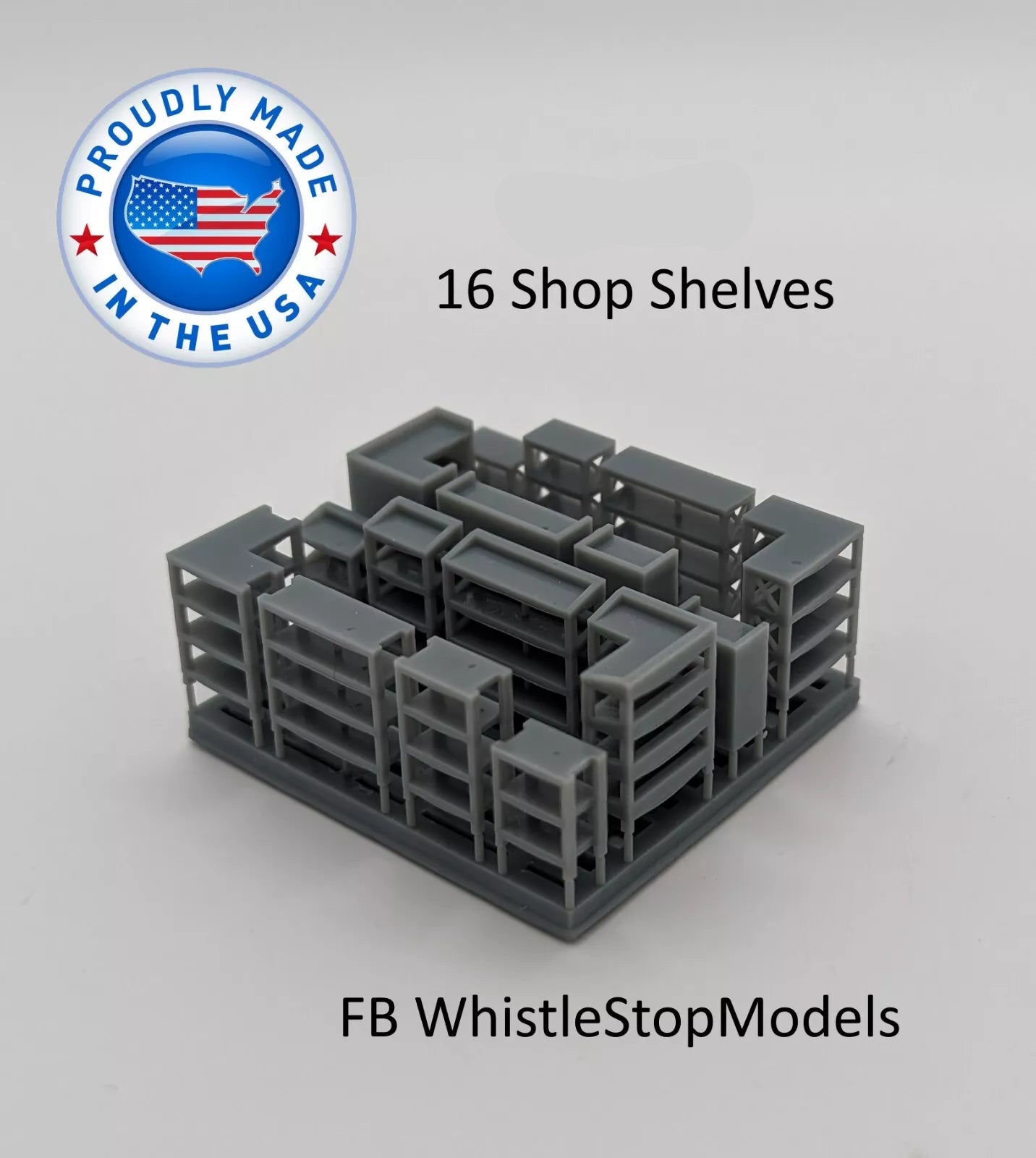 Whistle Stop Models HO1014 HO Scale Store / Shop Shelves, Shelving Units, Resin 3D Printed, Highly Detailed (16 pcs)