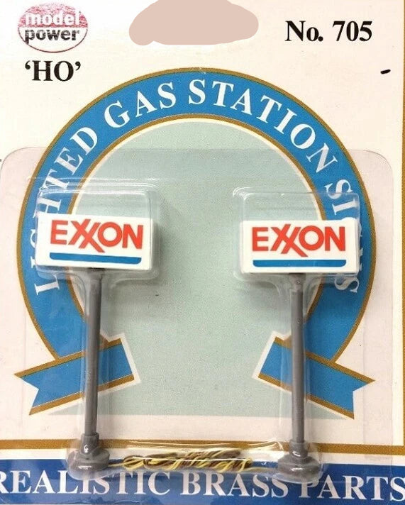Model Power 705 HO Scale Lighted Gas Station Signs Exxon (2 pcs)