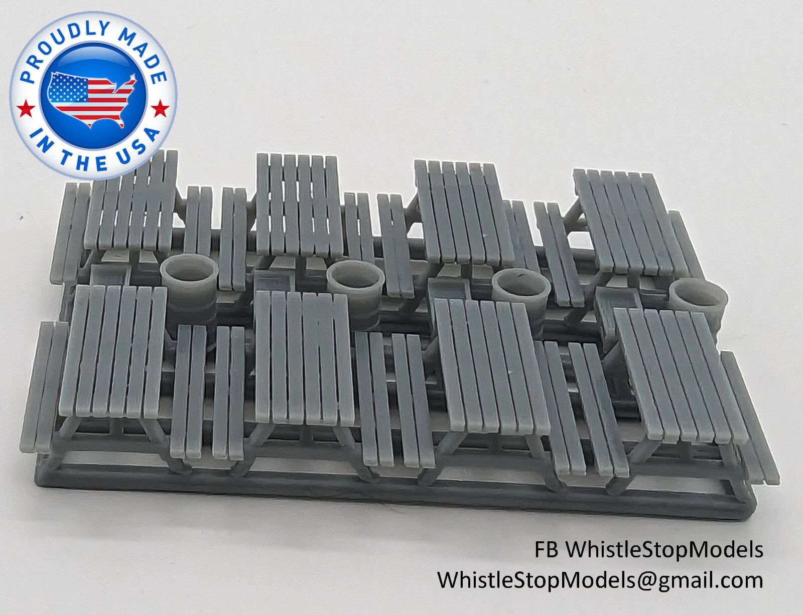 Whistle Stop Models N1024 N Scale Picnic Camp Site, Picnic Tables & Grills, Resin 3D Printed, Highly Detailed Sample