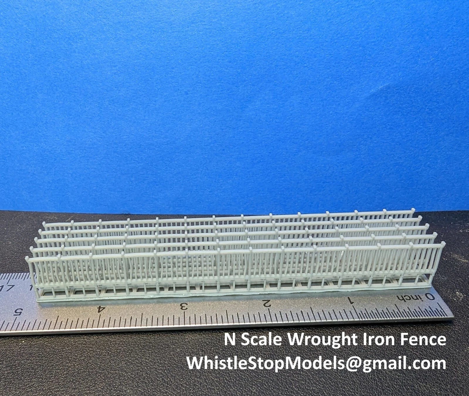 Whistle Stop Models N2003 N Scale 6' Tall Wrought Iron Fence, Resin 3D Printed, Highly Detailed Sample