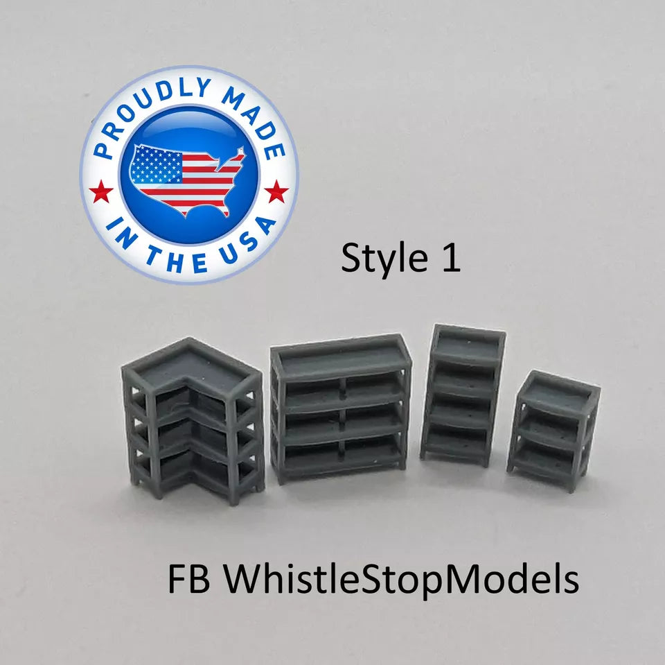 Whistle Stop Models HO1014 HO Scale Store / Shop Shelves, Shelving Units, Resin 3D Printed, Highly Detailed (16 pcs)
