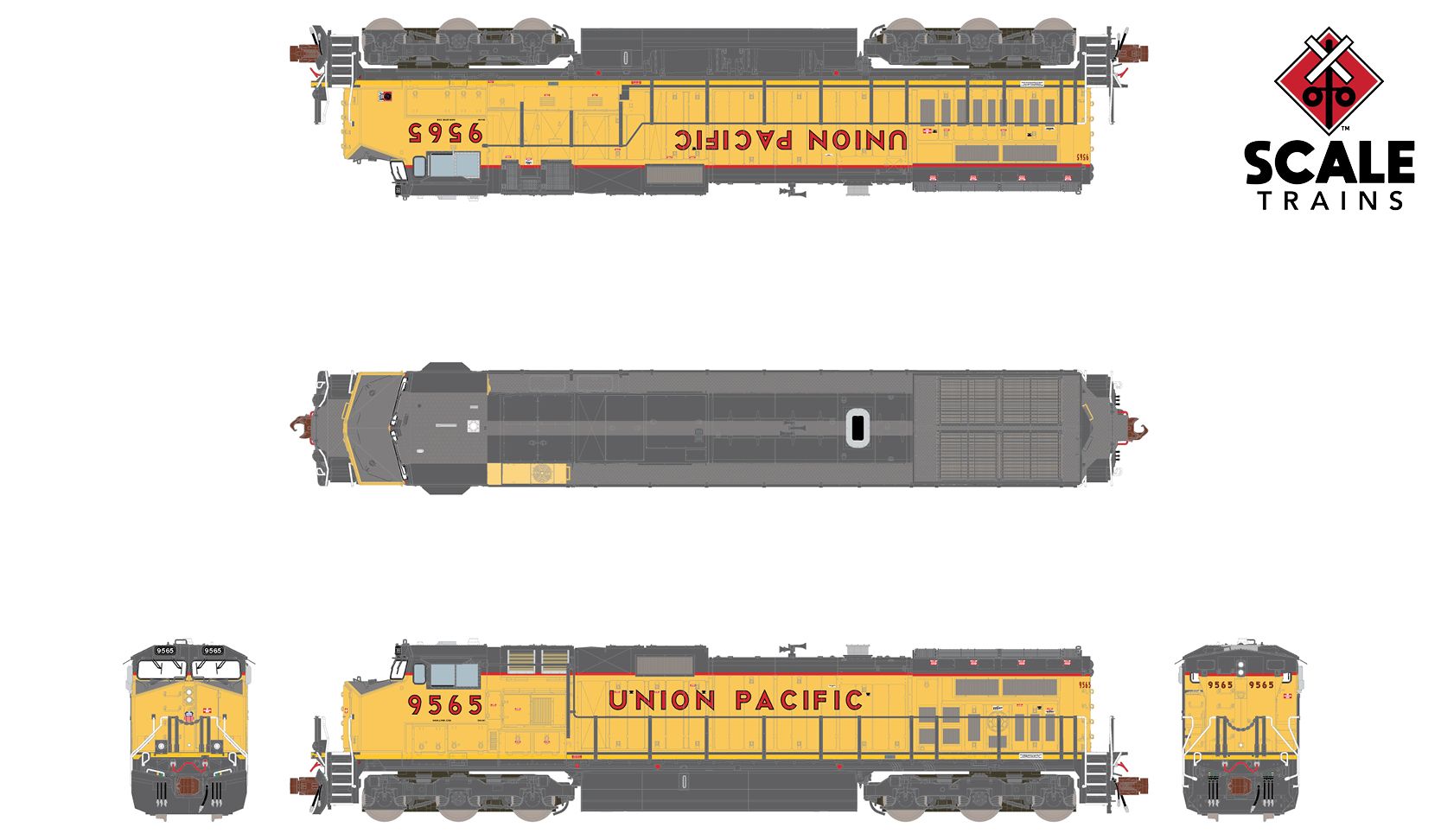 ScaleTrains SXT38547 N Scale, GE Dash C44-9W w/ Yellow Sill Stripes, Union Pacific #9572 (ESU LokSound 5)