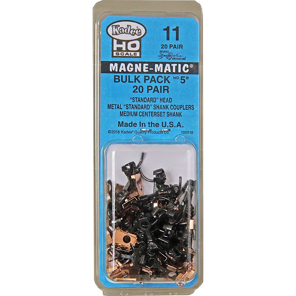 Kadee #11 HO Scale, Bulk Pack, 20 pair #5 Metal Couplers, Medium Centerset Shank