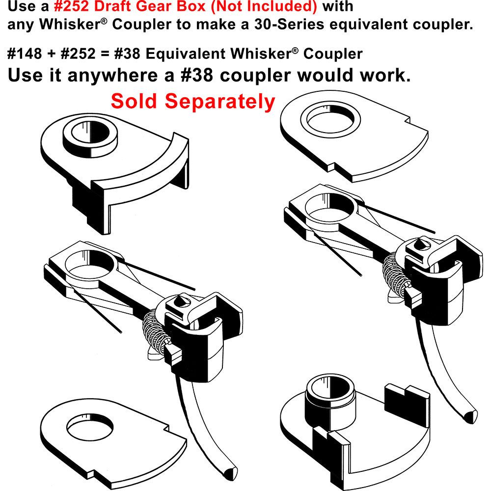 Kadee #148 HO Scale, Whisker Metal Couplers with Gearboxes, Universal Medium Centerset Shank